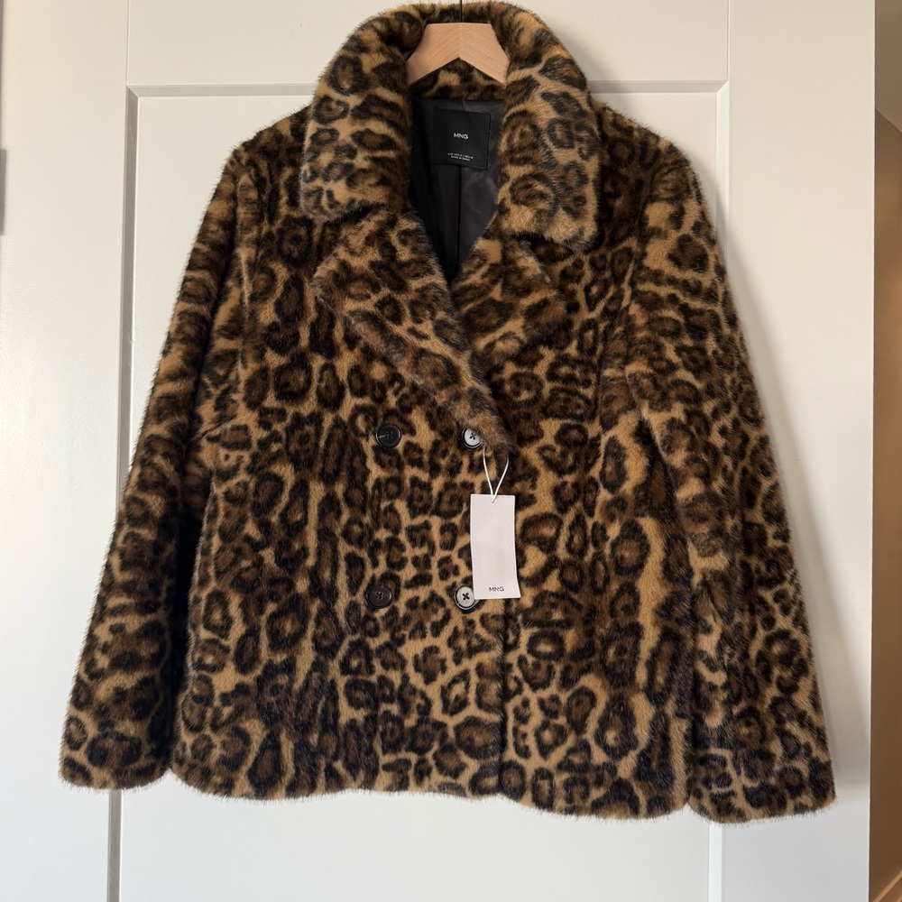 NWT Mango Cheetah Leopard Faux Fur Coat